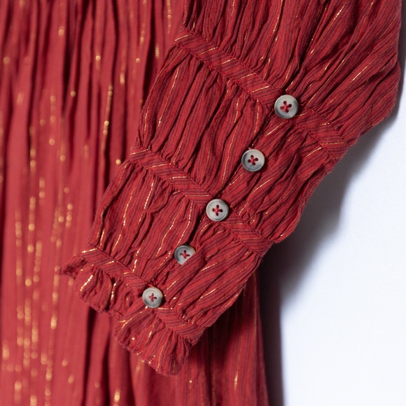 ULLA JOHNSON Rory Mini Dress - Long Sleeve Shimmer Striped in Red - Size 0 NWT - Picture 4 of 16